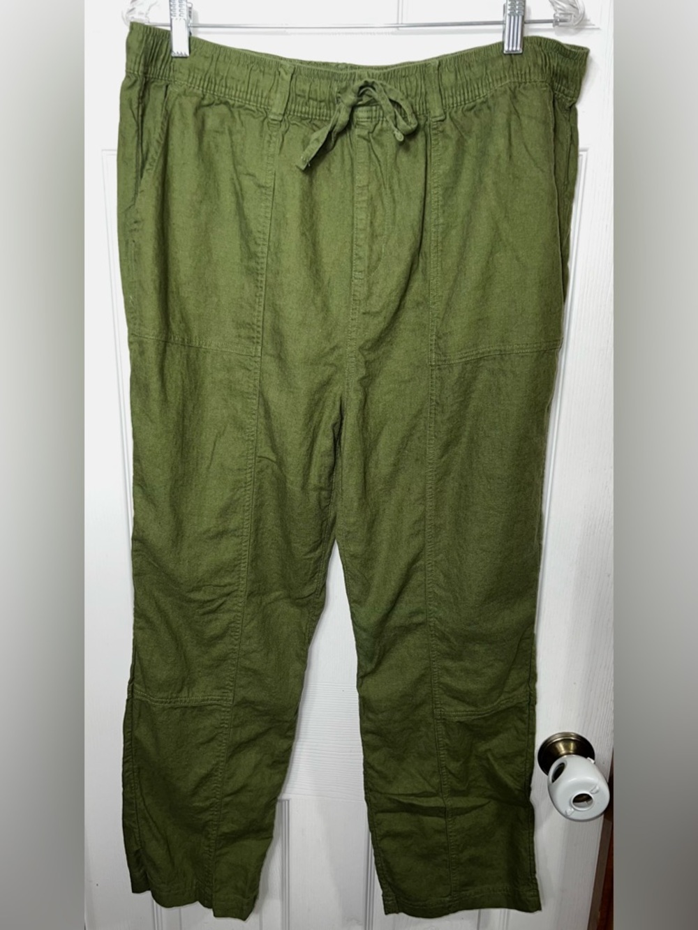 Time and Tru Linen Pants Cargo Pants Olive Army Green High Rise Straight Leg L